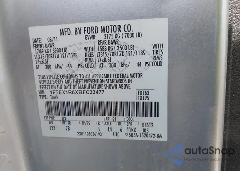 2011 Ford F-150 Svt Raptor from USA, damaged, VIN 1FTEX1R6XBFC33477